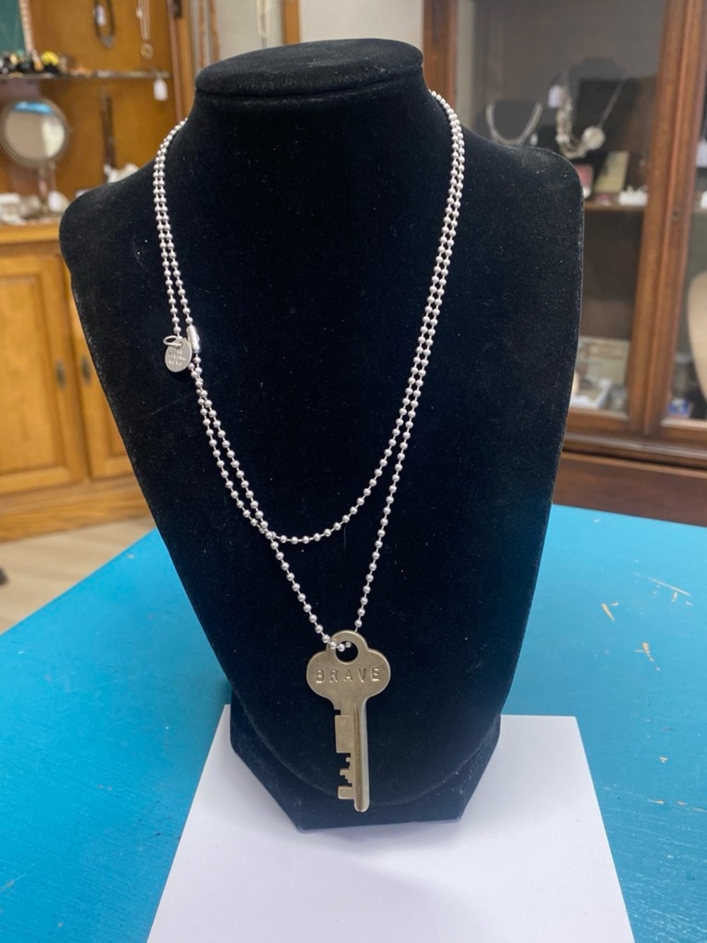 Brave Key Pendant Necklace - Silver tone